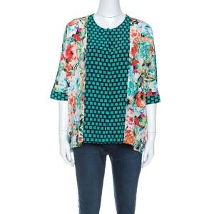 Pre Owned Etro Multicolor Mixed Print Silk Dolman Sleeve Blouse M