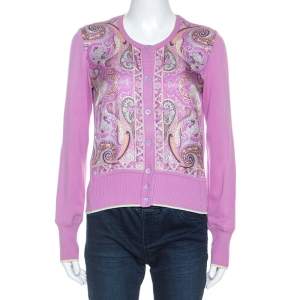 Etro Lavender Paisley Print Silk Sleeveless Top and Cardigan Set M