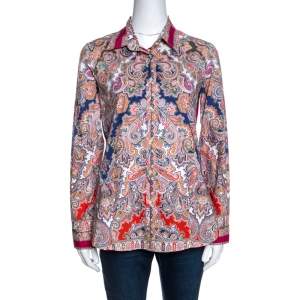 Etro Multicolor Paisley Print Stretch Cotton Button Front Shirt M