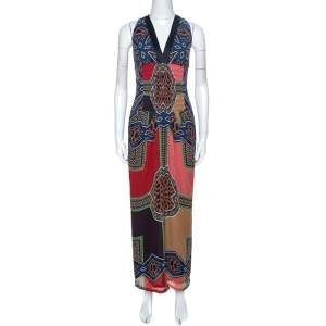 Pre Owned Etro Multicolor Printed Silk Smocked Detail Maxi Dress M