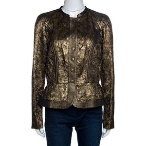 Etro Metallic Lurex Textured Peplum Buttoned Jacket M