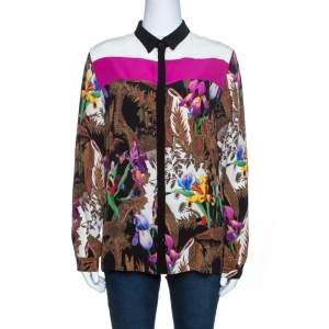 Pre Owned Etro Multicolor Floral Printed Silk Long Sleeve Shirt L