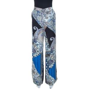 Pre Owned Etro Multicolor Paisley Printed Silk Wide Leg Pants M 