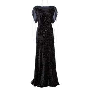 Pre Owned Etro Black Devore Velvet Maxi Dress L