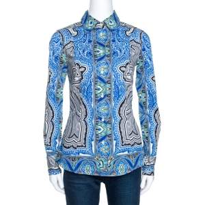 Etro Blue Printed Stretch Cotton Long Sleeve Shirt S