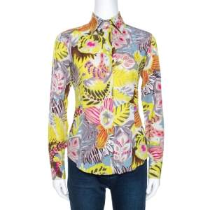 Pre Owned Etro Multicolor Crayon Floral Printed Cotton Jacquard Shirt S 