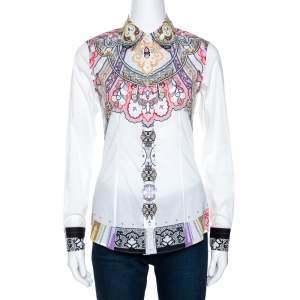 Etro White Paisley Printed Stretch Cotton Shirt S 
