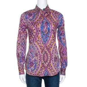 Etro Purple Floral Print Stretch Cotton Shirt S