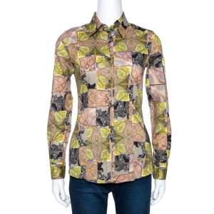 Etro Green Paisley Patch Print Stretch Cotton Shirt S