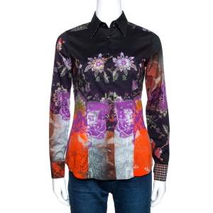 Etro Multicolor Abstract Floral Print Stretch Cotton Shirt S