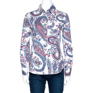 Etro White Floral Paisley Print Stretch Cotton Shirt S