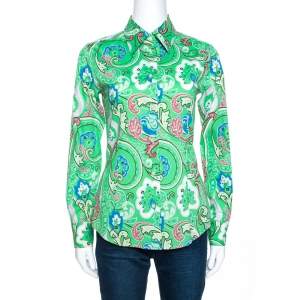 Etro Green Floral Paisley Print Stretch Cotton Shirt S