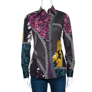 Etro Multicolor Floral Patch Print Stretch Cotton Shirt S