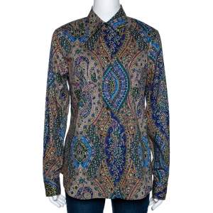 Etro Multicolor Paisley Printed Stretch Cotton Button Front Shirt L