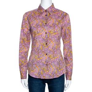 Pre Owned Etro Mustard & Pink Paisley Printed Cotton Shirt M