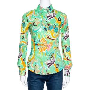 Pre Owned Etro Mint Green Macro Paisley Print Cotton Shirt S 
