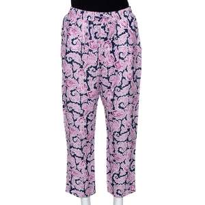 Pre Owned Etro Pink Paisley Print Linen Elasticized Waist Pants L