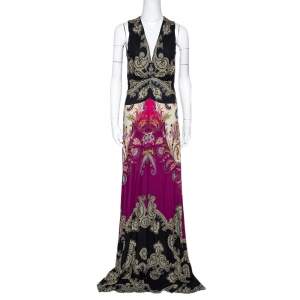 Pre Owned Etro Black & Purple Paisley Print Knit Sleeveless Maxi Dress L