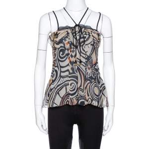 Pre Owned Etro Black Printed Silk Ruffled Halter Neck Top M