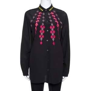 Pre Owned Etro Black Silk Crepe de Chine Embroidered Long Sleeve Shirt M
