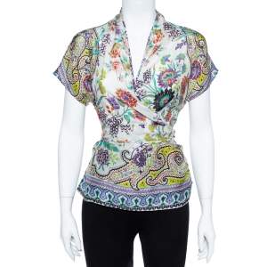 Pre Owned Etro Multicolor Floral Print Silk Top L