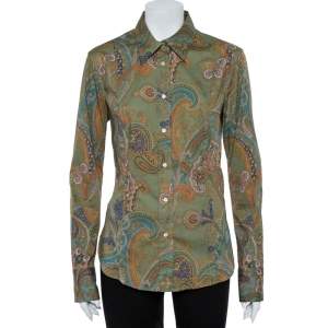 Pre Owned Etro Green Cotton Print Full Sleeve Shirt L