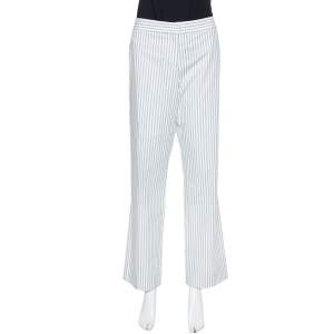  Etro White Pinstriped Cotton Straight Leg Pants L