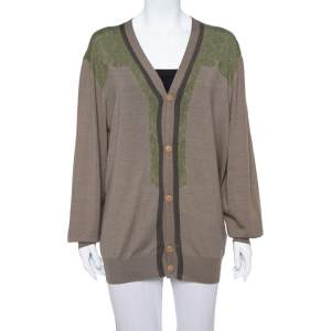 Pre Owned Etro Brown Abstract Printed Wool Button Front Cardigan 2XL