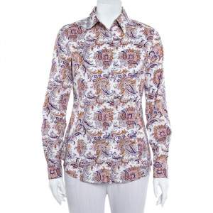 Pre Owned Etro White Paisley Printed Cotton Button Front Shirt M