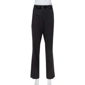 Pre Owned Etro Black Wool Embellished Waist Detail Trousers L