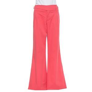 Pre Owned Etro Pink Cotton Belted Waist Detail Flared Trousers L