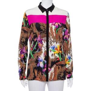 Pre Owned Etro Multicolor Floral Printed Silk Long Sleeve Shirt M