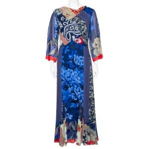 Pre Owned Etro Blue Multiprinted Silk Maxi Dress M