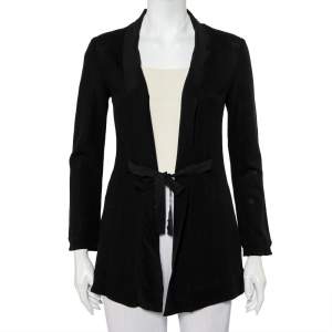 Etro Black Wool & Silk Trim Front Tie Detail Jacket S