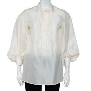 Pre Owned Etro Cream Silk Half Button Oversized Sleeve Detail Tunic M