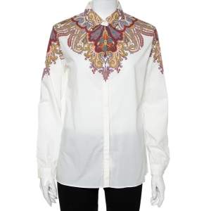 Pre Owned Etro White Paisley Printed Cotton Button Front Shirt M
