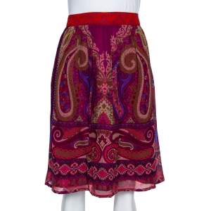 Etro Purple Paisley Printed Silk Mini Skirt M