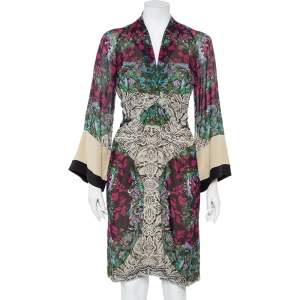 Pre Owned Etro Multicolor Paisley Printed Silk Draped Detail Midi Dress M