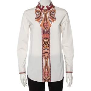Pre Owned Etro White Paisley Printed Cotton Button Front Shirt M