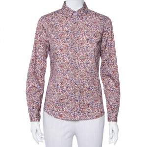 Pre Owned Etro Purple Floral Paisley Printed Cotton Button Front Shirt M