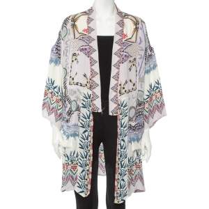 Pre Owned Etro Multicolor Abstract Printed Silk Open Front Oversized Shrug S