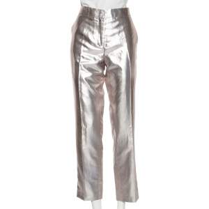 Pre Owned Etro Metallic Silk Straight Leg Trousers L