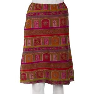 Pre Owned Etro Multicolor Paisley Printed Mesh Knit A-Line Skirt M