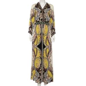Pre Owned Etro Multicolor Floral Print Beaded Maxi Dress M