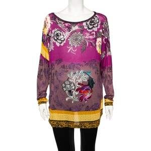 Etro Multicolored Floral Printed Knit Long Sleeve Top L