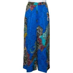 Pre Owned Etro Blue Paisley Print Floral Jacquard Wide Leg Trousers M