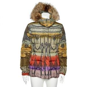 Pre Owned Etro Multicolor Printed Synthetic Fur Lined Hooded Puffer Jacket S