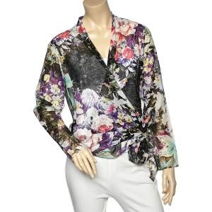 Pre Owned Etro Multicolor Floral Printed Cotton And Silk Wrap Top L