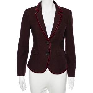 Pre Owned Etro Burgundy Wool & Velvet Trim Detailed Single Breasted Blazer M