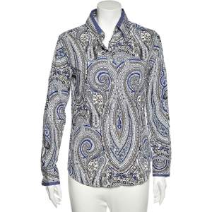 Pre Owned Etro Blue Paisley Printed Cotton Button Front Shirt L